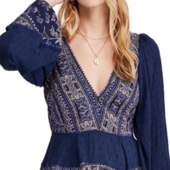 Free People | My Love Navy Floral Gauze Mini Dress - Picture 3 of 15